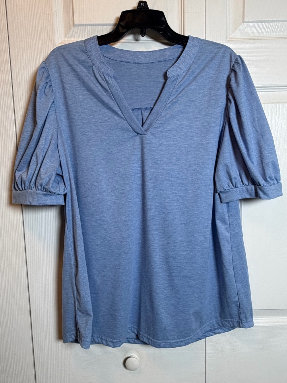 Women’s Sky Blue Split Neck Puff Sleeve Blouse Top XXL Casual Stretch